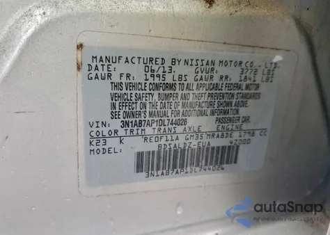 2013 Nissan Sentra S z USA, uszkodzony, nr VIN 3N1AB7AP1DL744026